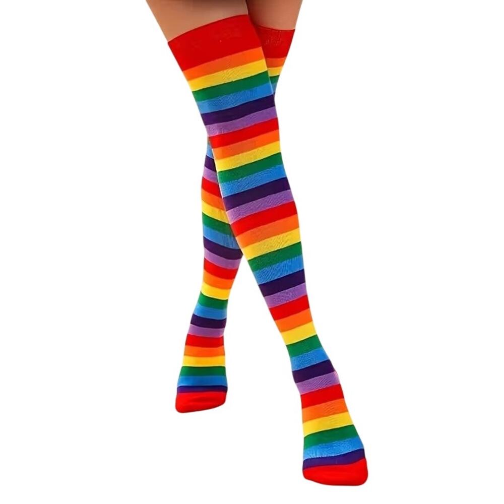 Colorful Striped Rainbow Long Socks Over The Knee Thigh High Poster Style 21"